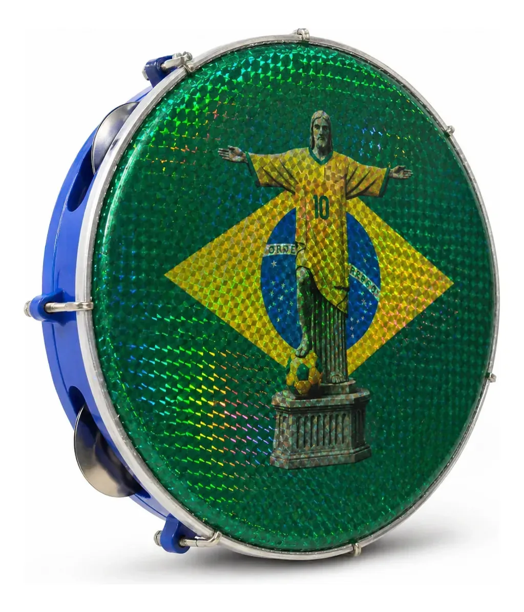 Pandeiro Profissional 10 Holográfica Tema Copa Brasil Copa Azul