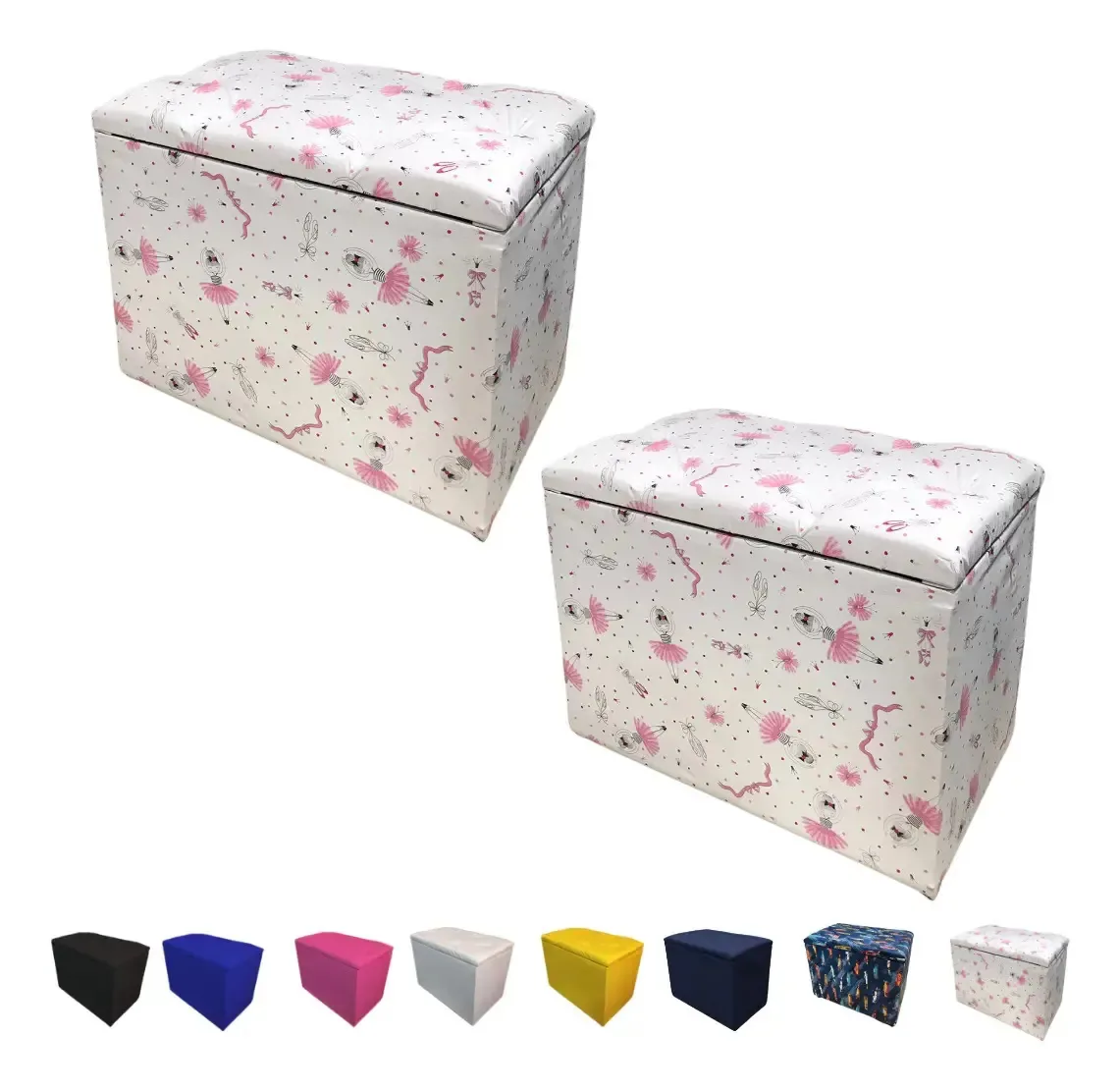 Kit 2 Baús Retangulares Decoração Sala Assento Conforto Cor Bailarina Corino Liso