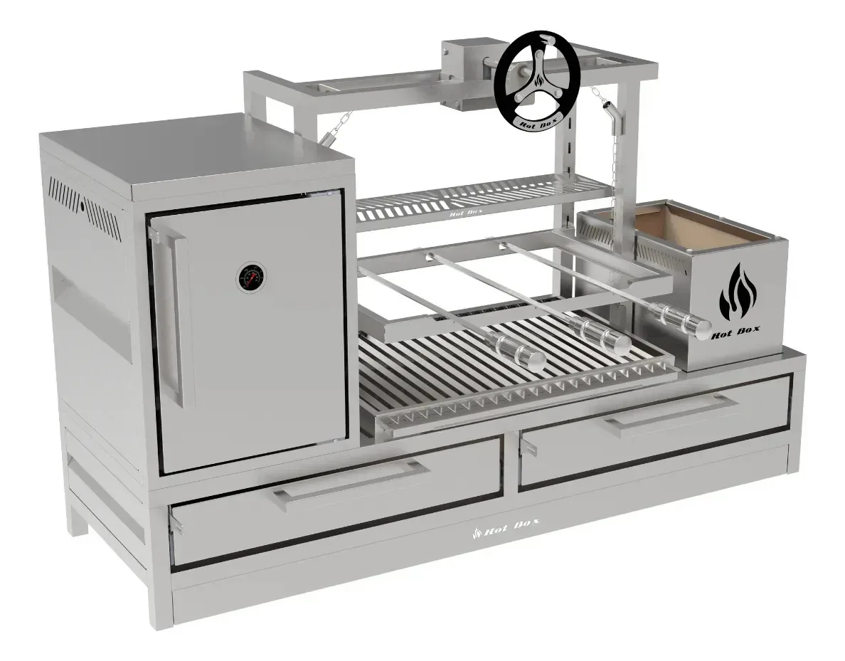 Parrilla Para Bancada 135x45 Com Elevação, Espetos E Forno Grelha Argentina