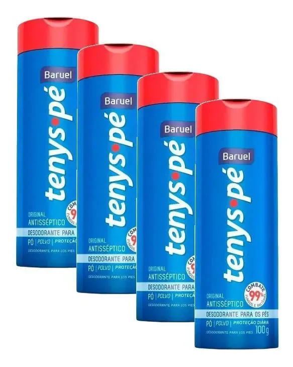 Kit 4 Talco Pés Anticéptico Baruel Tenys Pé Pó 100g