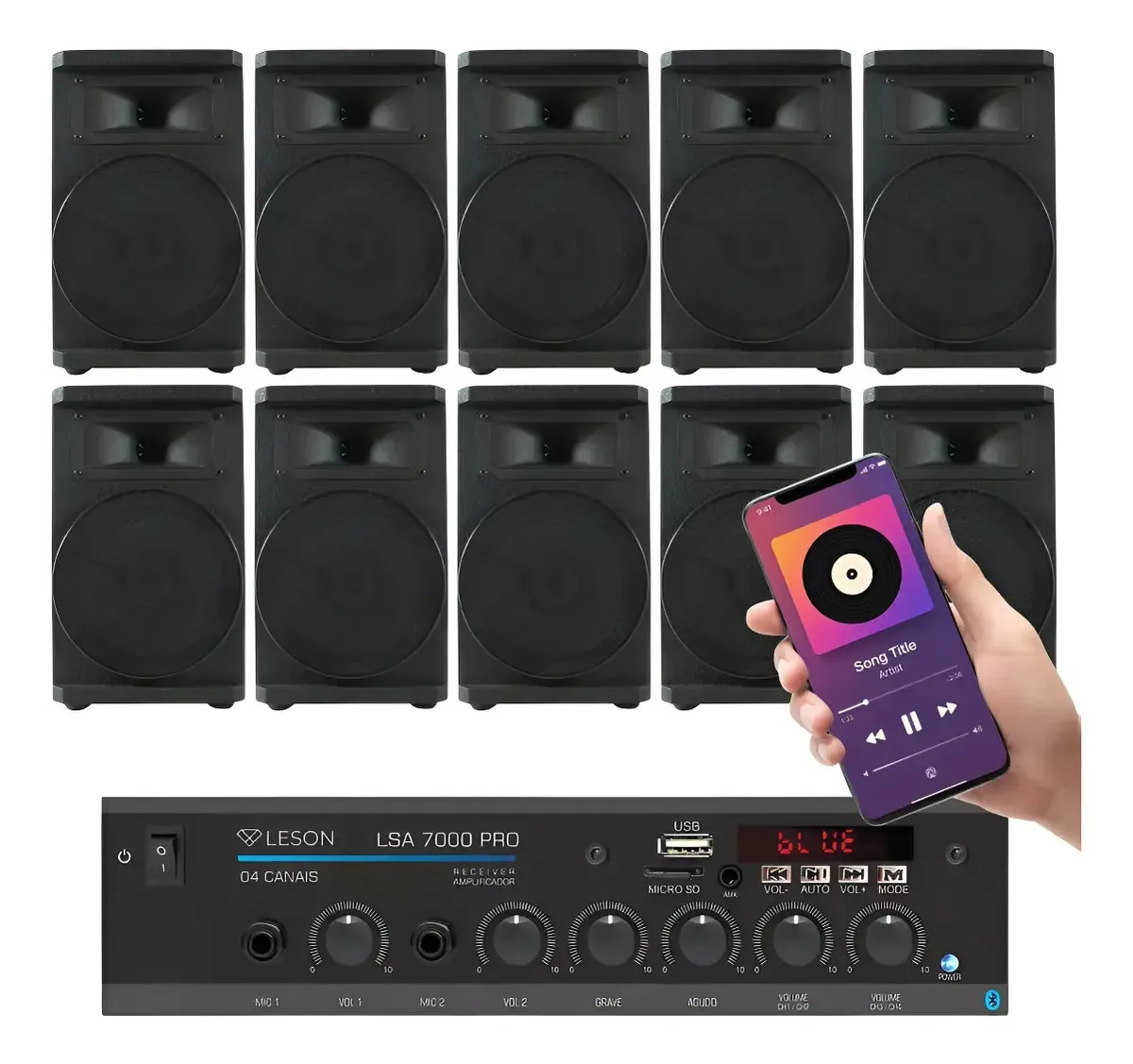 10 Caixas De Som Para Ambiente 1300w + Amp Lsa7000 Preto