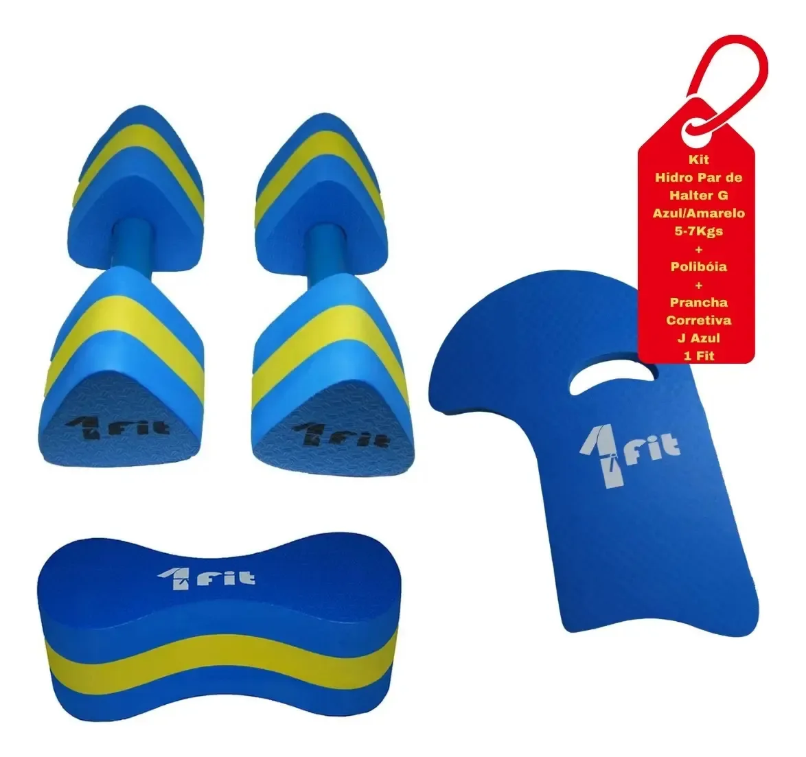 Par De Halter Hidro G + Poliboia + Prancha De Natação J Azul Azul