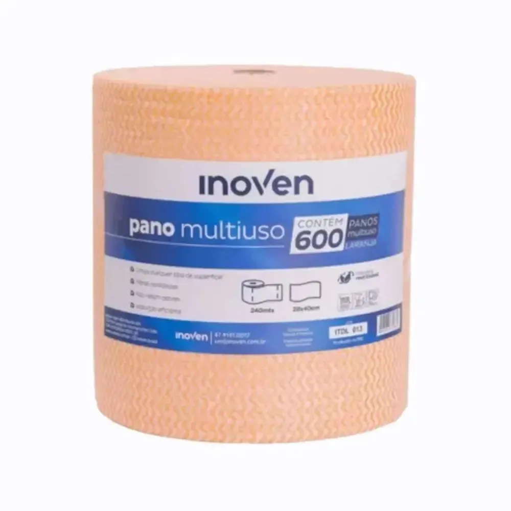 Pano Multiuso Inoven 28cm X300m - 600 Panos Pronta Cor Laranja