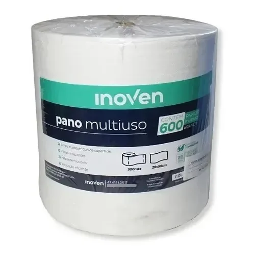 Pano Multiuso Inoven 28cm X300m - 600 Panos Pronta Cor Branco