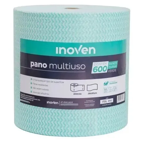 Pano Multiuso Inoven 28cm X300m - 600 Panos Pronta Cor Verde