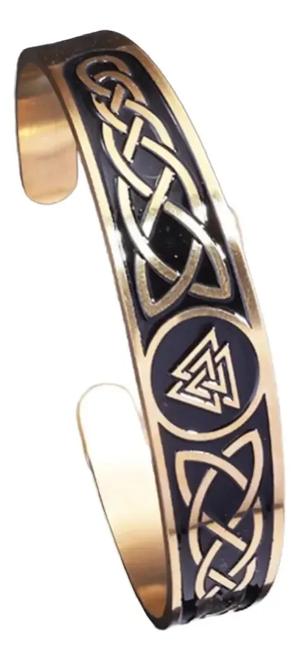Pulseira Masculina Viking com Runas de Odin em Aço 316L Dourada Ajustável