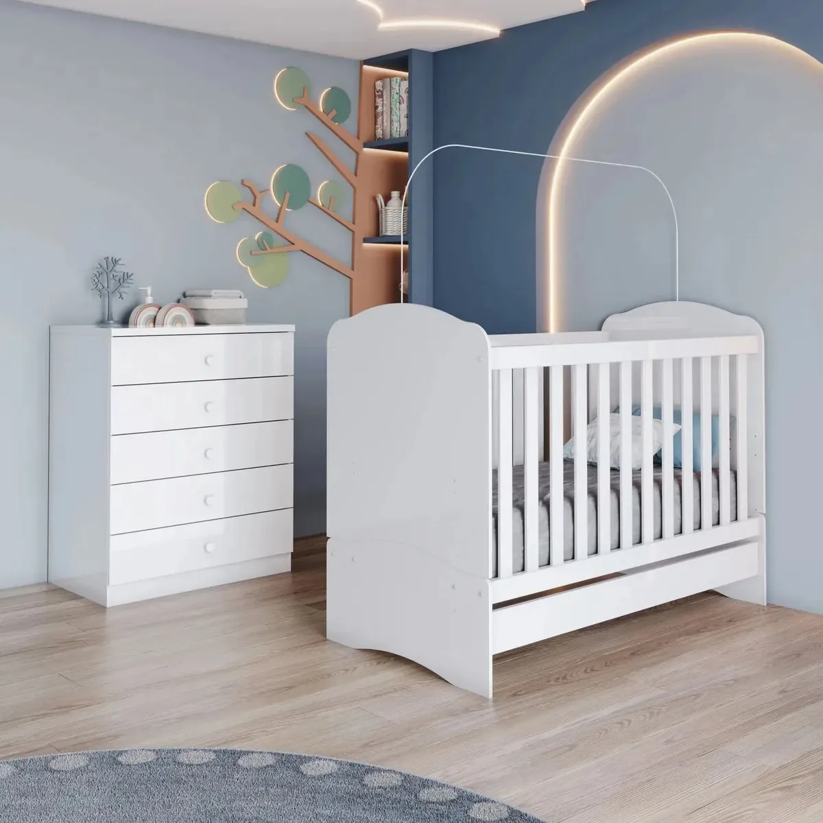 Quarto De Bebê Completo Com Berço Mini Cama E Hb Branco