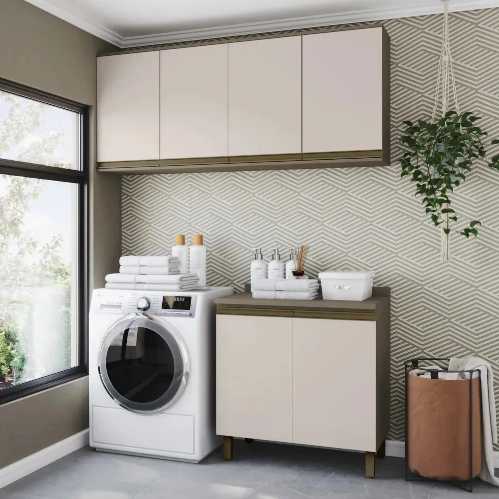 Lavanderia Modulada 3 Peças Com Tampo Lora Casa 812 Duna/cristal