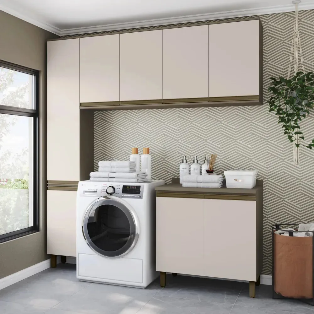 Lavanderia Modulada 4 Peças Com Tampo Lora Casa 812 Duna/cristal