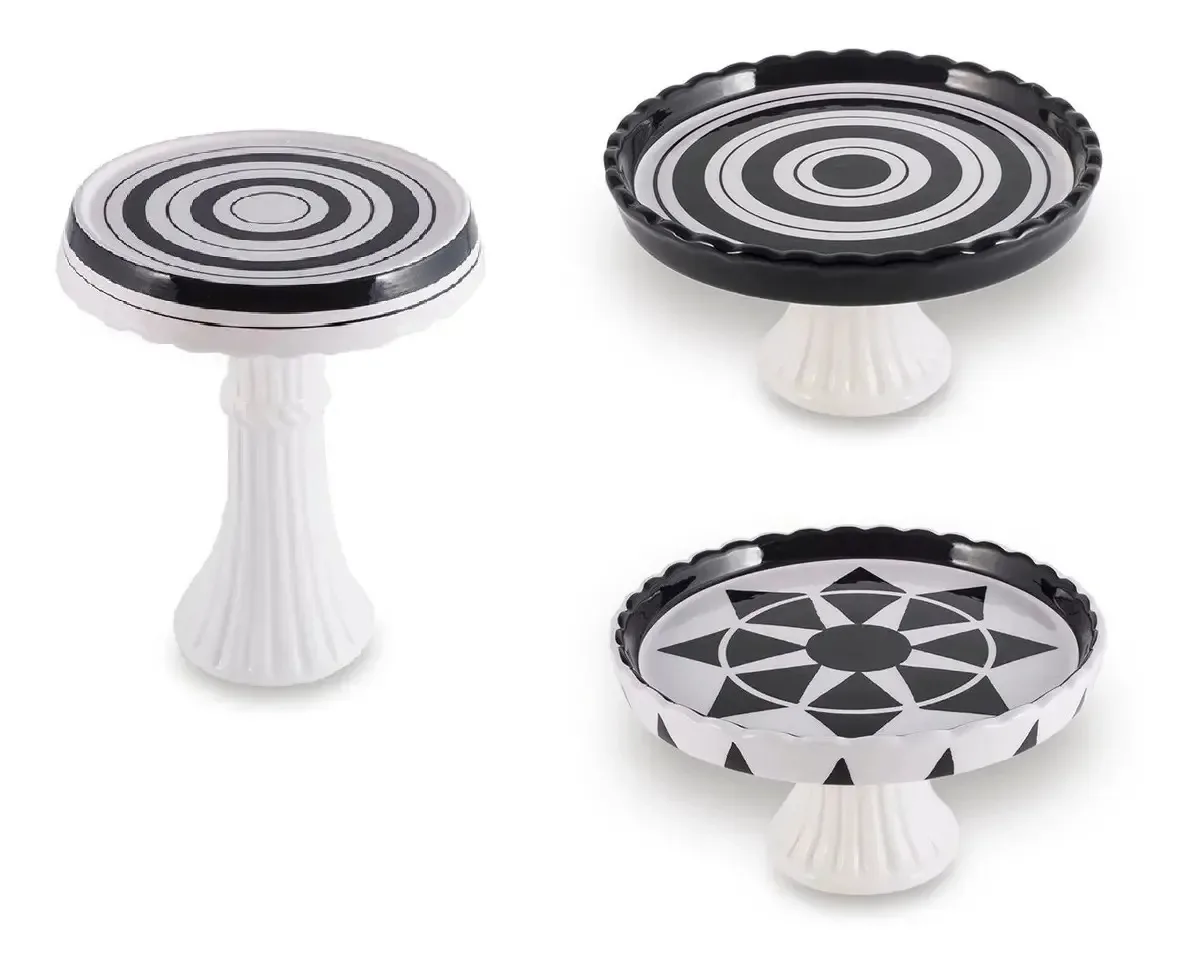 Conjunto 3 Boleiras Luxo Festa Suporte Para Bolos Cerâmica