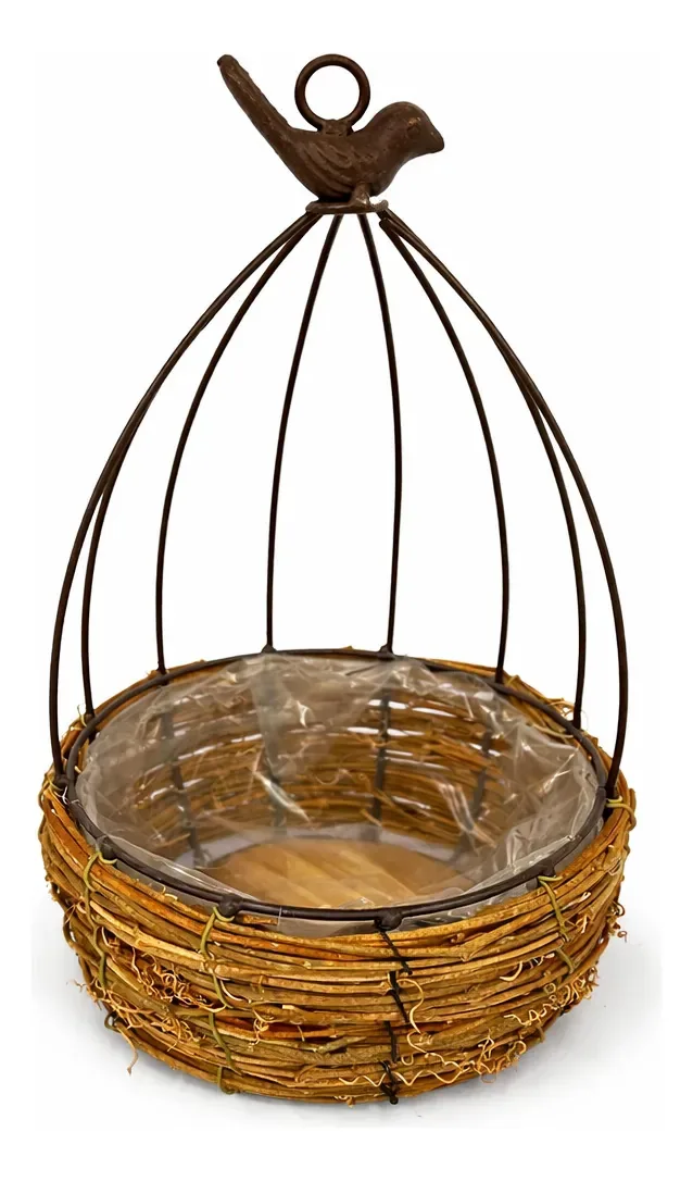 Gaiola Decorativa Ferro E Palha - Santa Cecília Marrom-claro