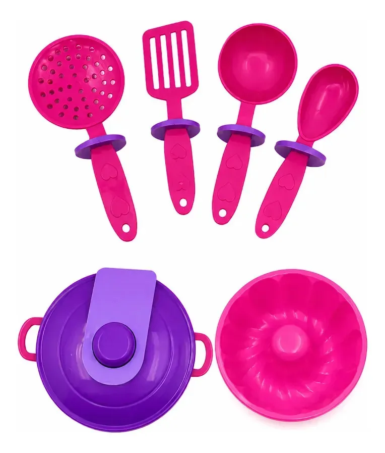 Kit Cozinha Comidinha Casinha Infantil 7 Peças Garfo Colher