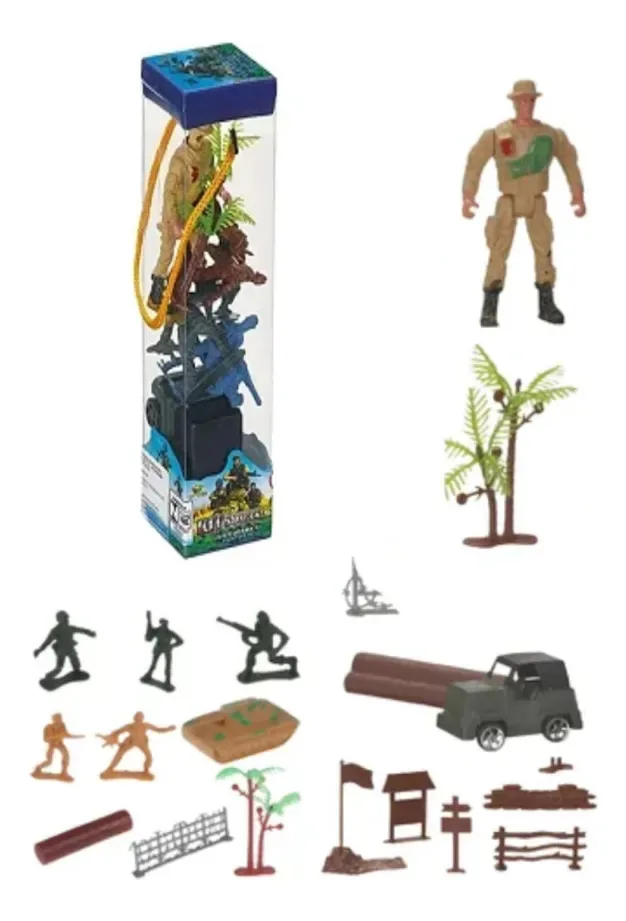 Kit Brinquedo Soldadinhos De Guerra 1 Boneco E 7 Acessórios Colorido