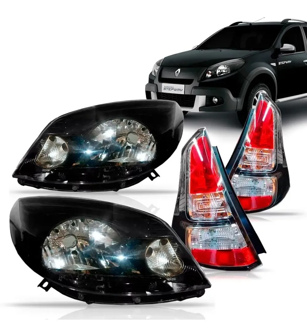 Kit Lanternas Sandero Stepway Fume + Par Farois Negro 12/15