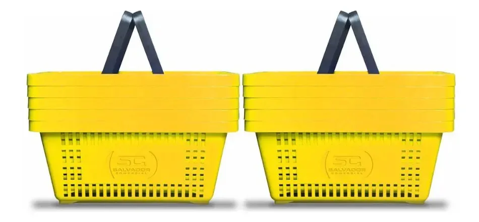 10 Cestos Compras Plástica Amarelo D100 Della Plast
