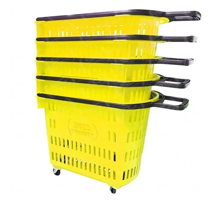 Kit 5 Cestos Grandes com Rodízios Amarelos Della Plast