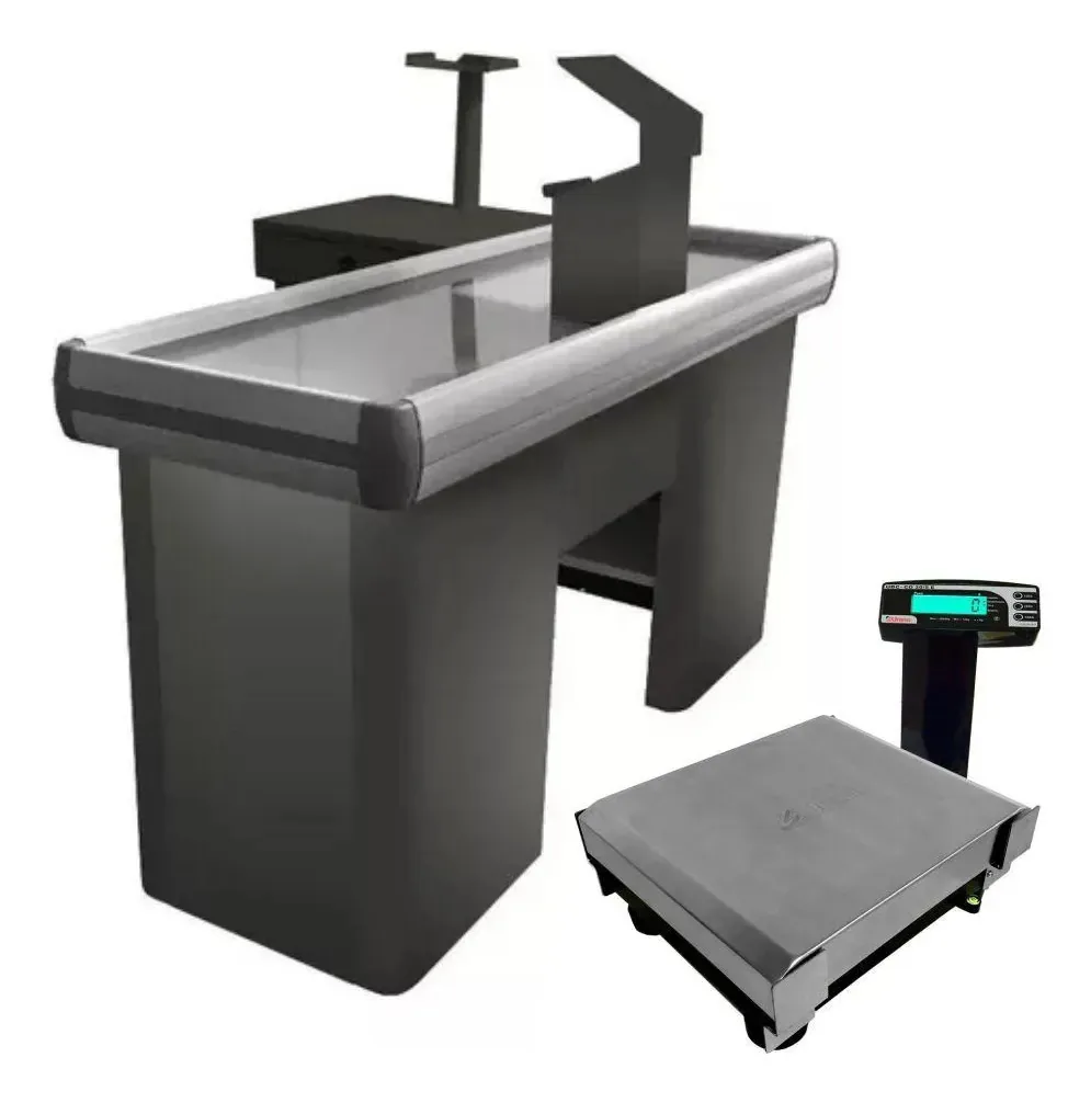 Caixa Empacotador Preto 1,50m Check Out E Balança 30kg Urano Preto