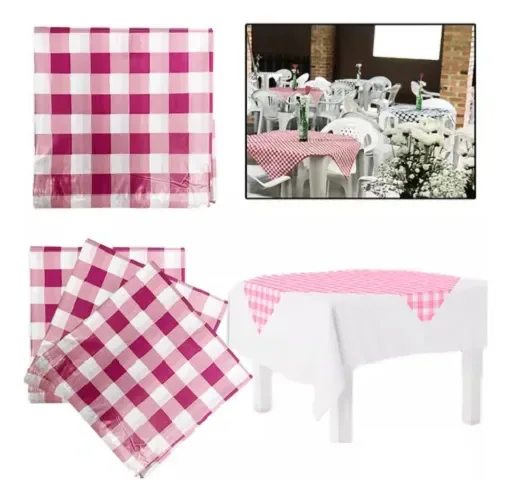 10x Toalha De Mesa Plástico Perolizada Xadrez 80x80cm Pink Xadrez