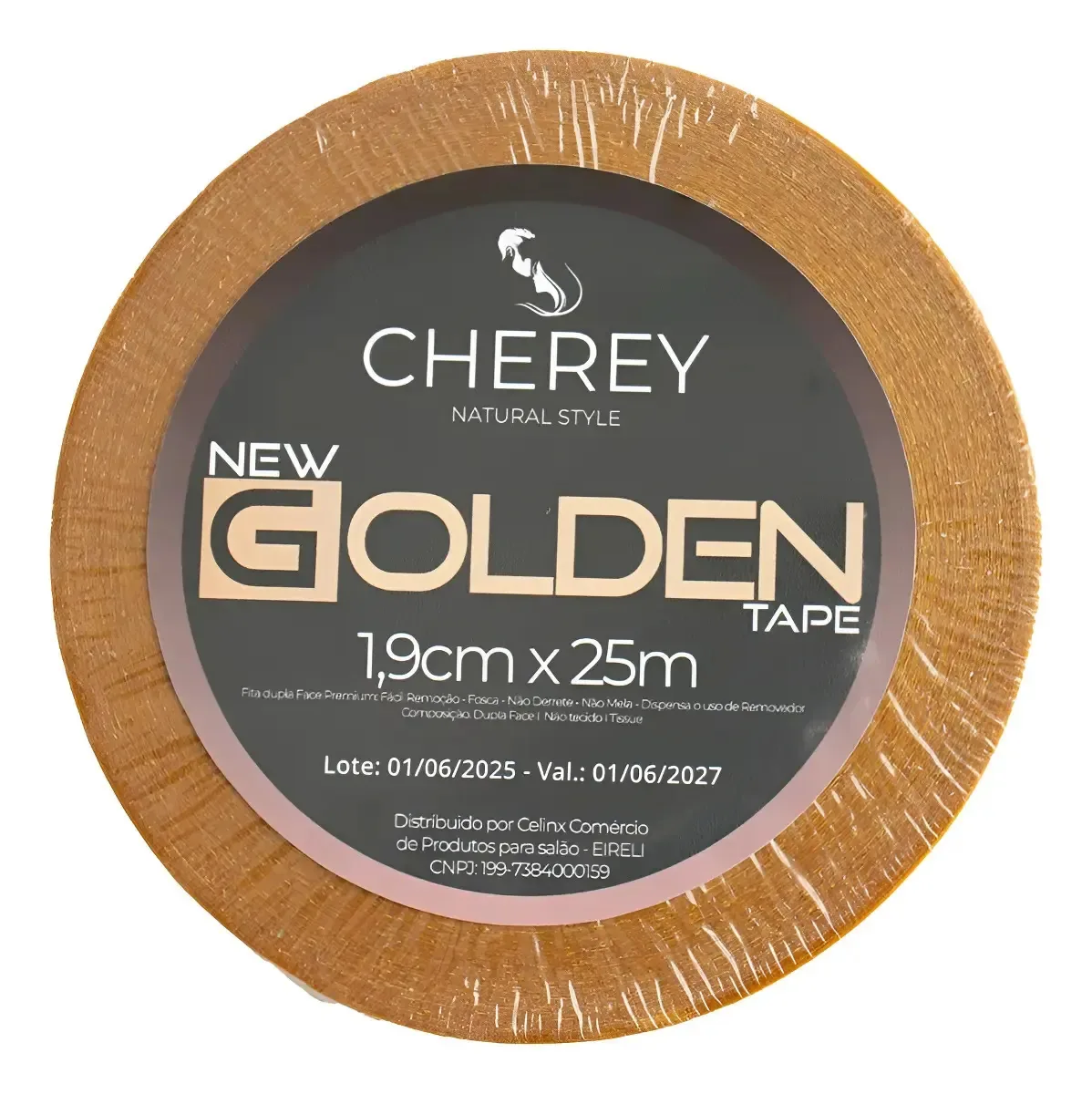 Fita Adesiva Dupla Face Cherey Golden para Próteses Capilares, 1.9 cm x 25 m