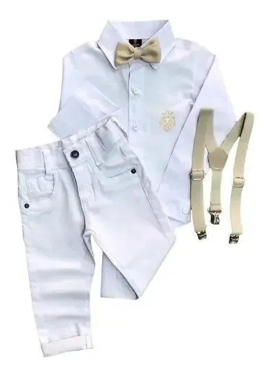 Roupas Infantil Menino Conjunto Batizado Social Juvenil Bebe Cor Branco/Bege Tamanho Tam. 14