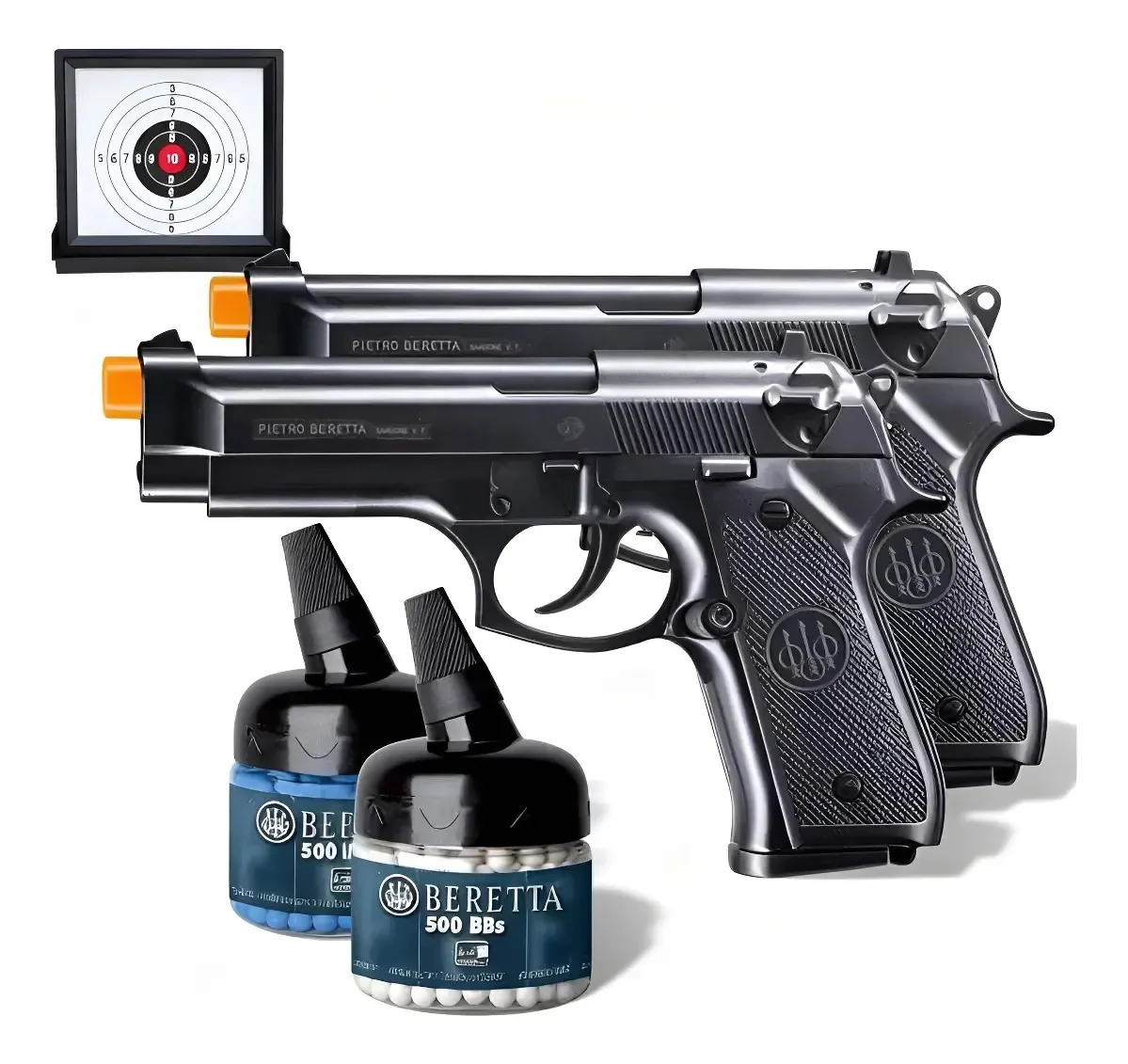 Megakit 2x Pistolas Spring Airsoft Pt92 Beretta Licenciadas Preto 6 Mm