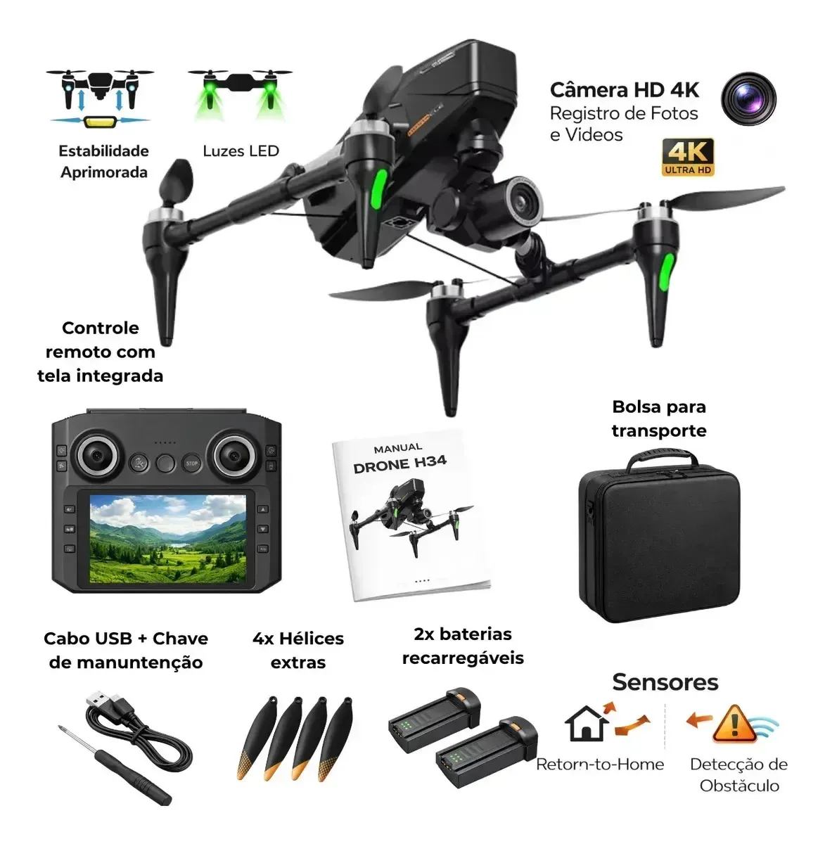 Drone Profissional H34 Preto