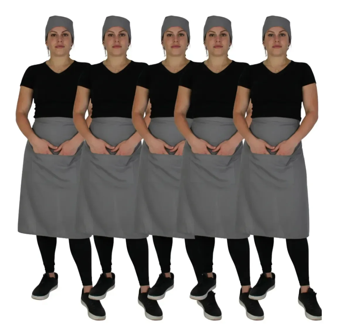 Kit 5 Aventais Saias 70x65 +bolso Unissex Garçom Restaurante Cinza