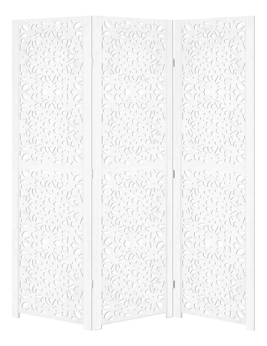 3 Biombo Divisor Ambiente Pintado Branco Preto Rodinha Nc Cor Branco. Mandala