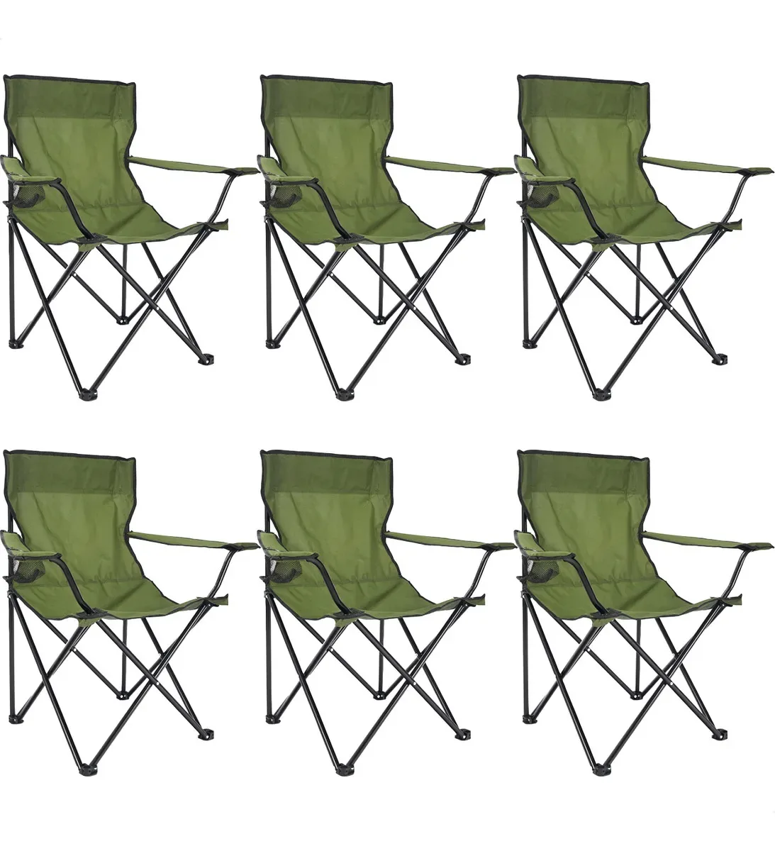 Kit 6 Cadeiras Pesca Camping Acampamento Dobrável C/ Bolsa Cor Verde