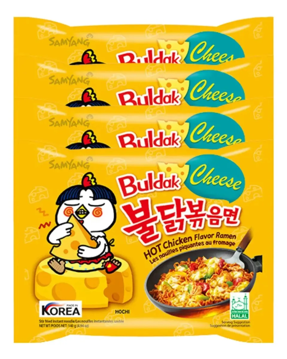 Kit 4 Lamen Coreano Samyang Buldak Frango Picante C/ Queijo