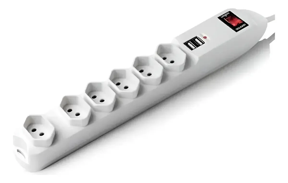Filtro de Linha Multi Com 6 Tomadas e USB Para Proteção de Aparelhos