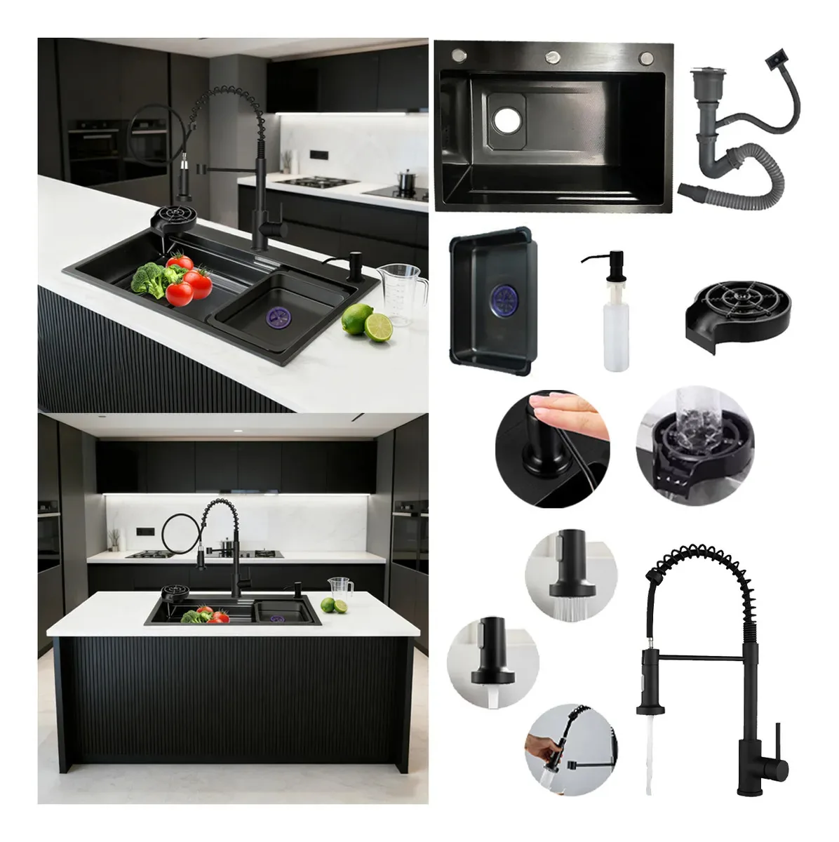 Cozinha Completa Tanque Inox 60x45cm + Torneira Pia Cozinha Preto