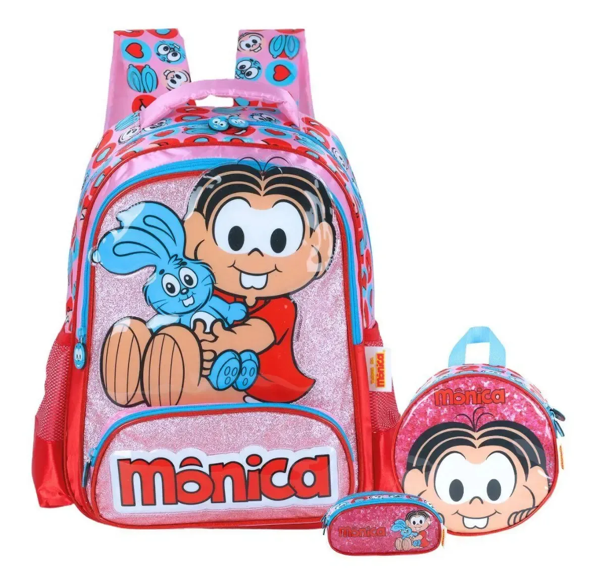 Kit Turma Da Monica Mochila + Lancheira + Estojo - Rosa