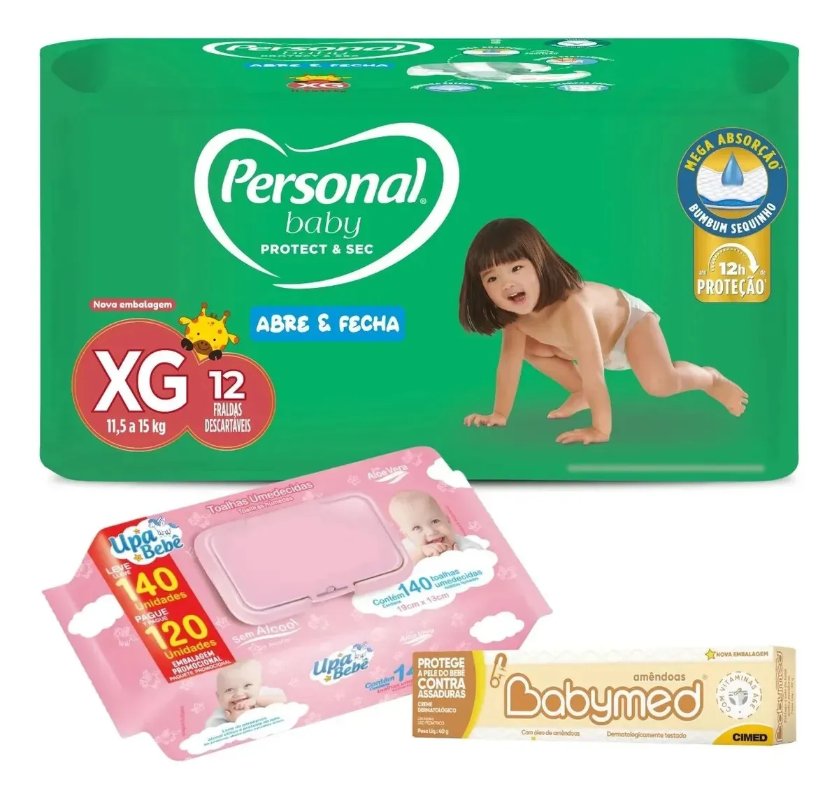 Kit Fralda Personal + Toalhas Umedecidas Upa Bebê + Creme Bb Xg/rosa - 11,5 Até 15 Kg