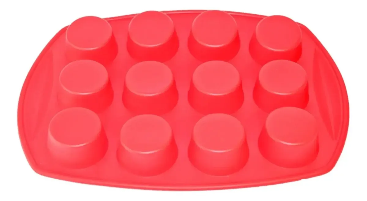 Molde de silicone para 12 mini muffins, confeitaria e sobremesas, vermelho