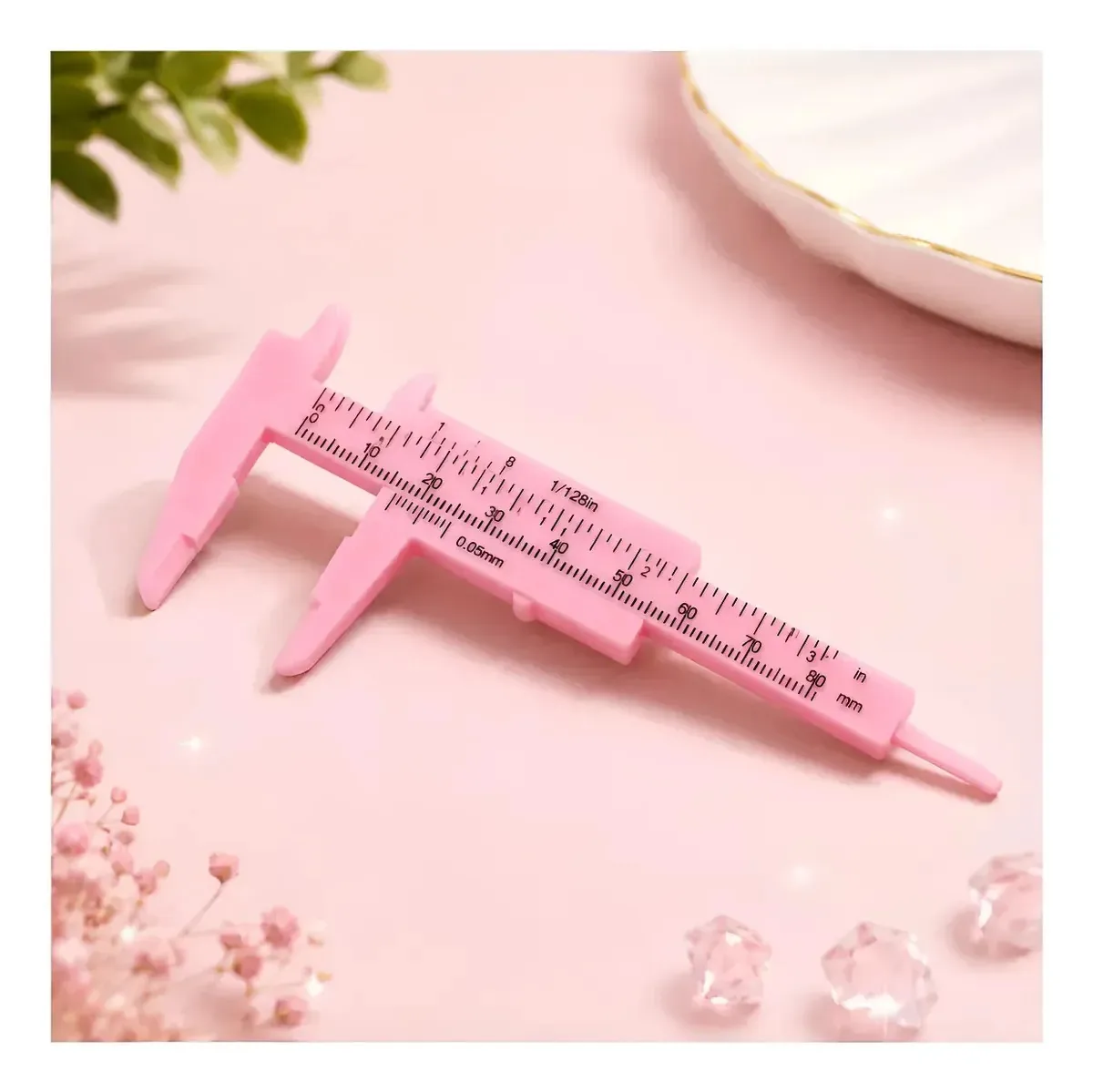 Paquímetro Rosa 8 Cm Design De Sobrancelhas Henna Plástico Rosa