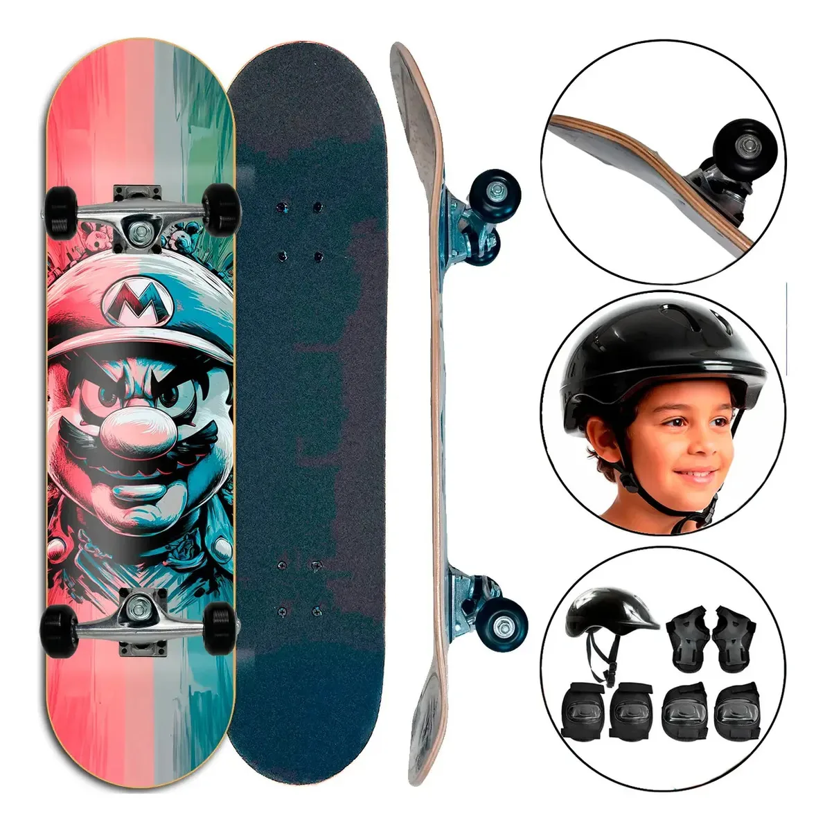 Skate Infantil Completo Abec 5 Com Kit De Proteção Ate 80kg