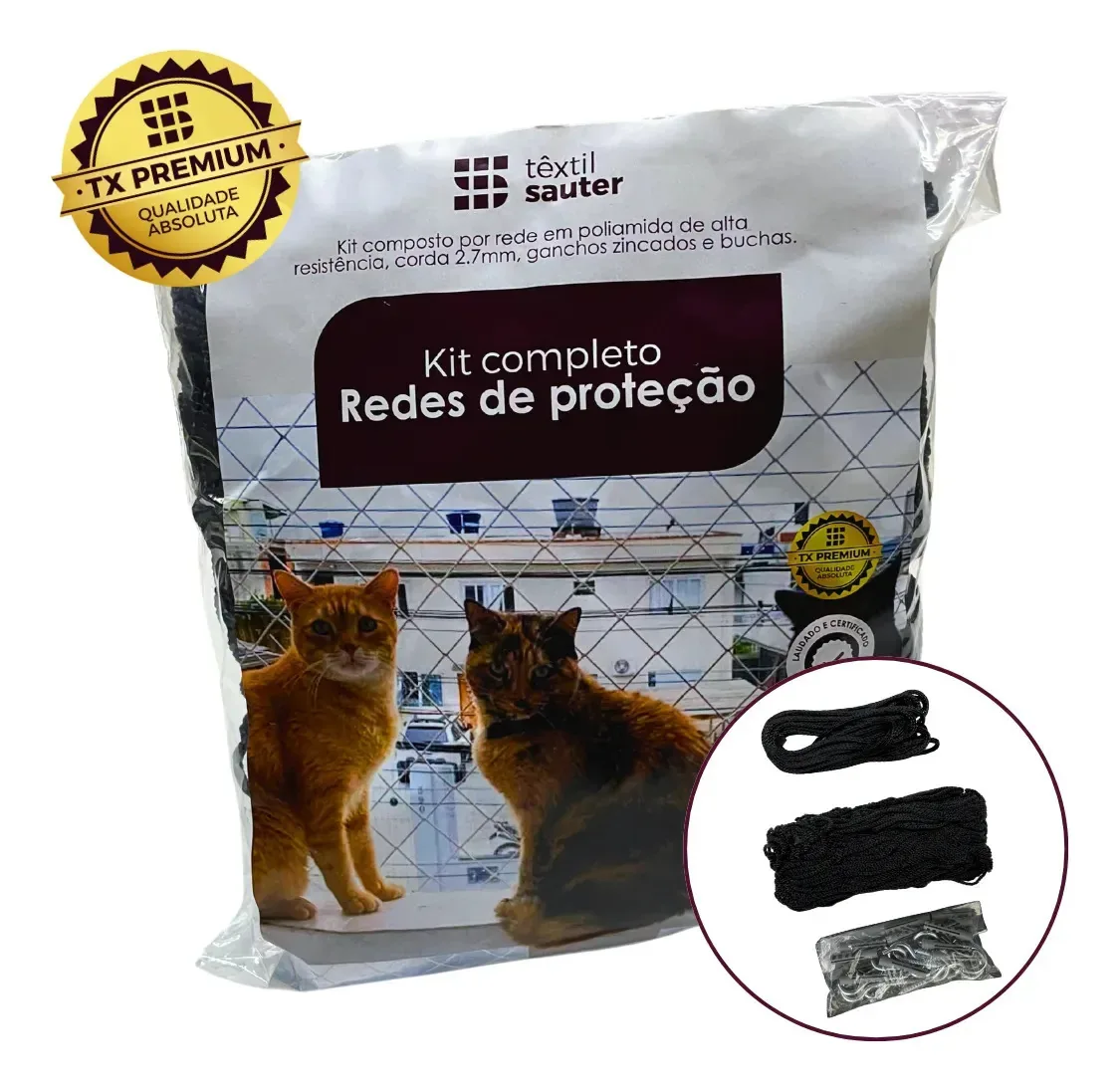 Tela De Protecao Para Gatos Sacada Janelas 1x1m Preta Kit