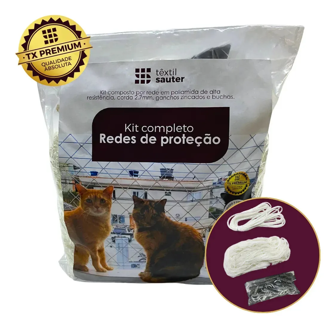 Rede De Proteção Branca 1,00x1,00 Para Pets Kit Completo Branco