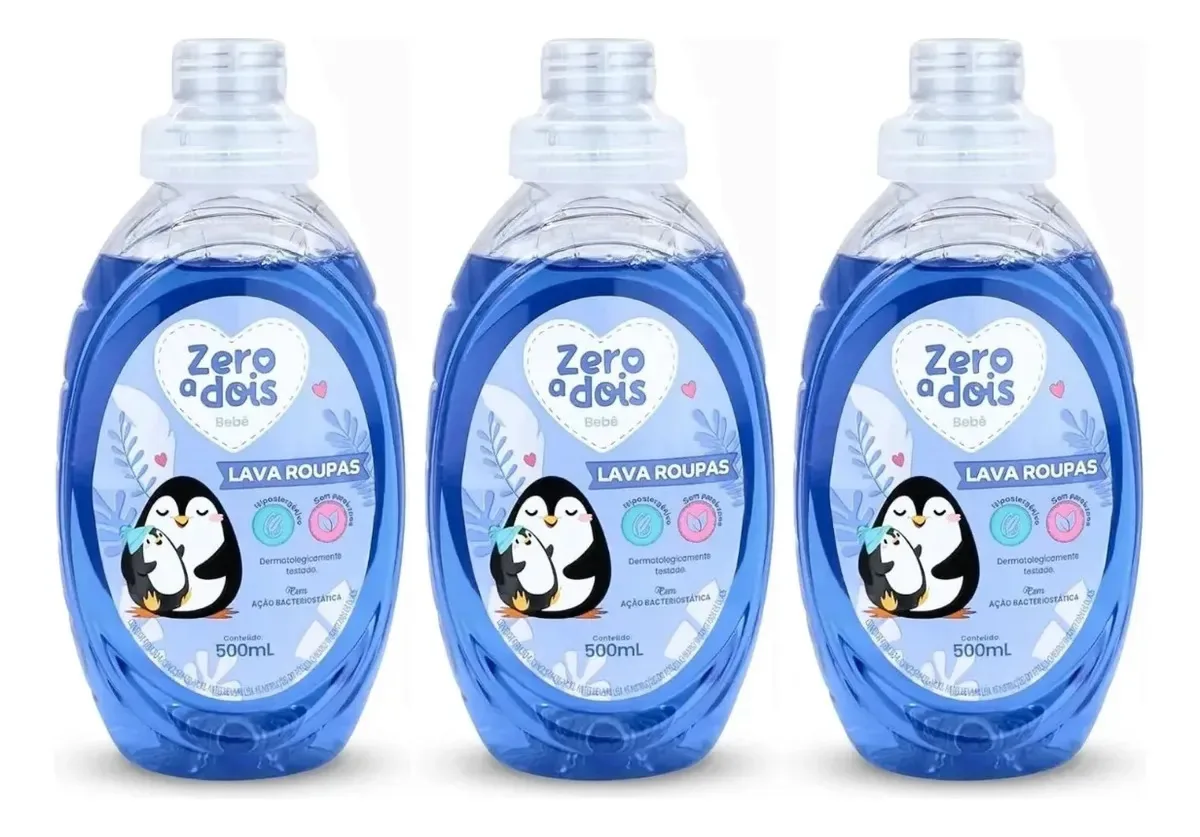 Kit 3 Lava Roupas Bebê Zero Dois Concentrado Hipoalergênico