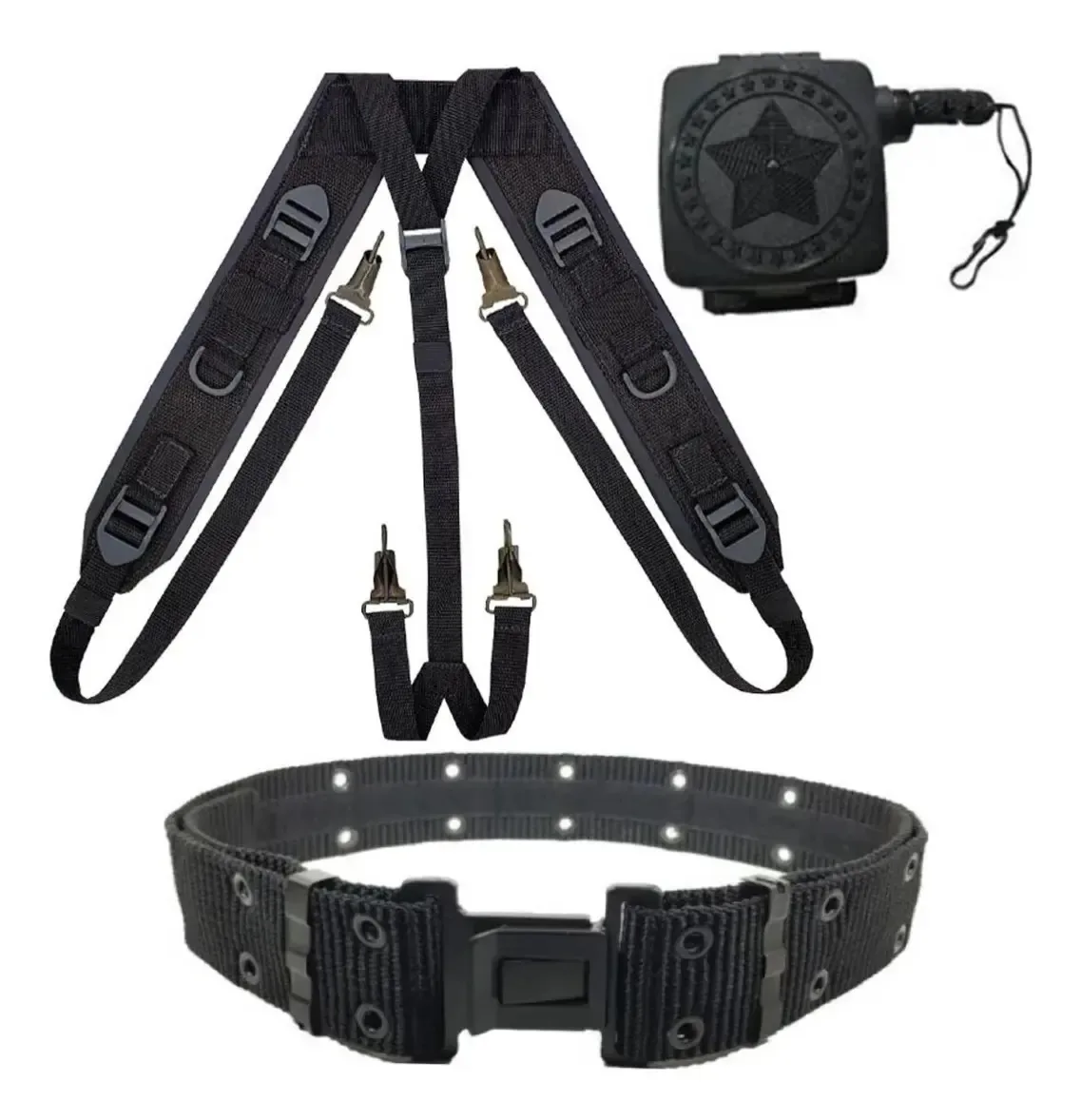Suspensório Gancho + Cinto Na + Fiel Retrátil Preto Preto