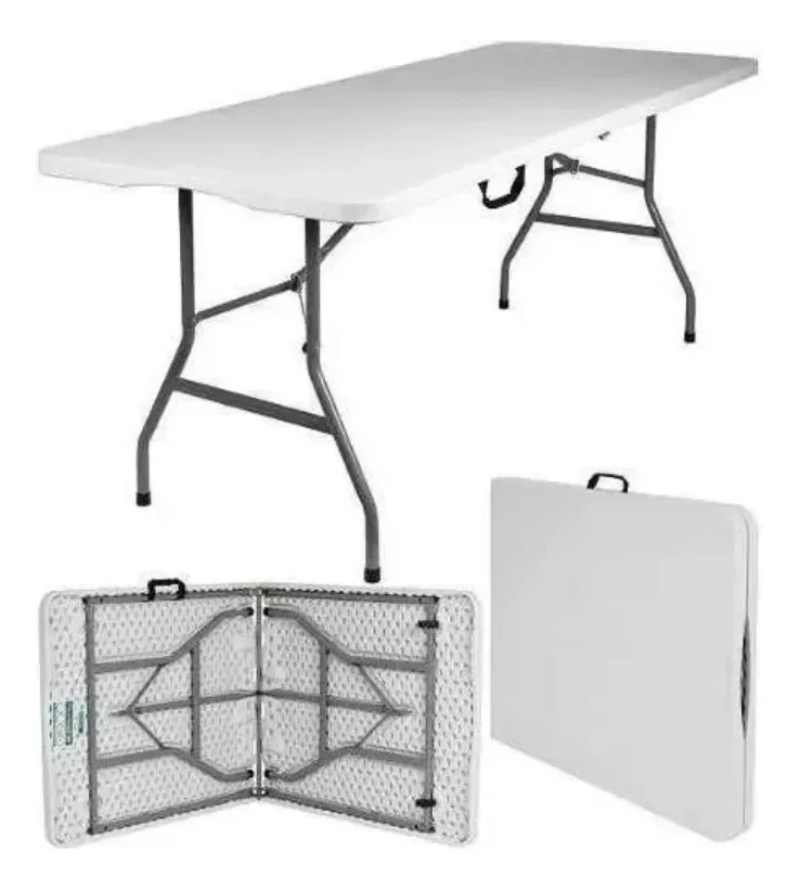 Mesa Dobrável Vira Maleta Alça Portátil 1,80m Camping Jardim Branco