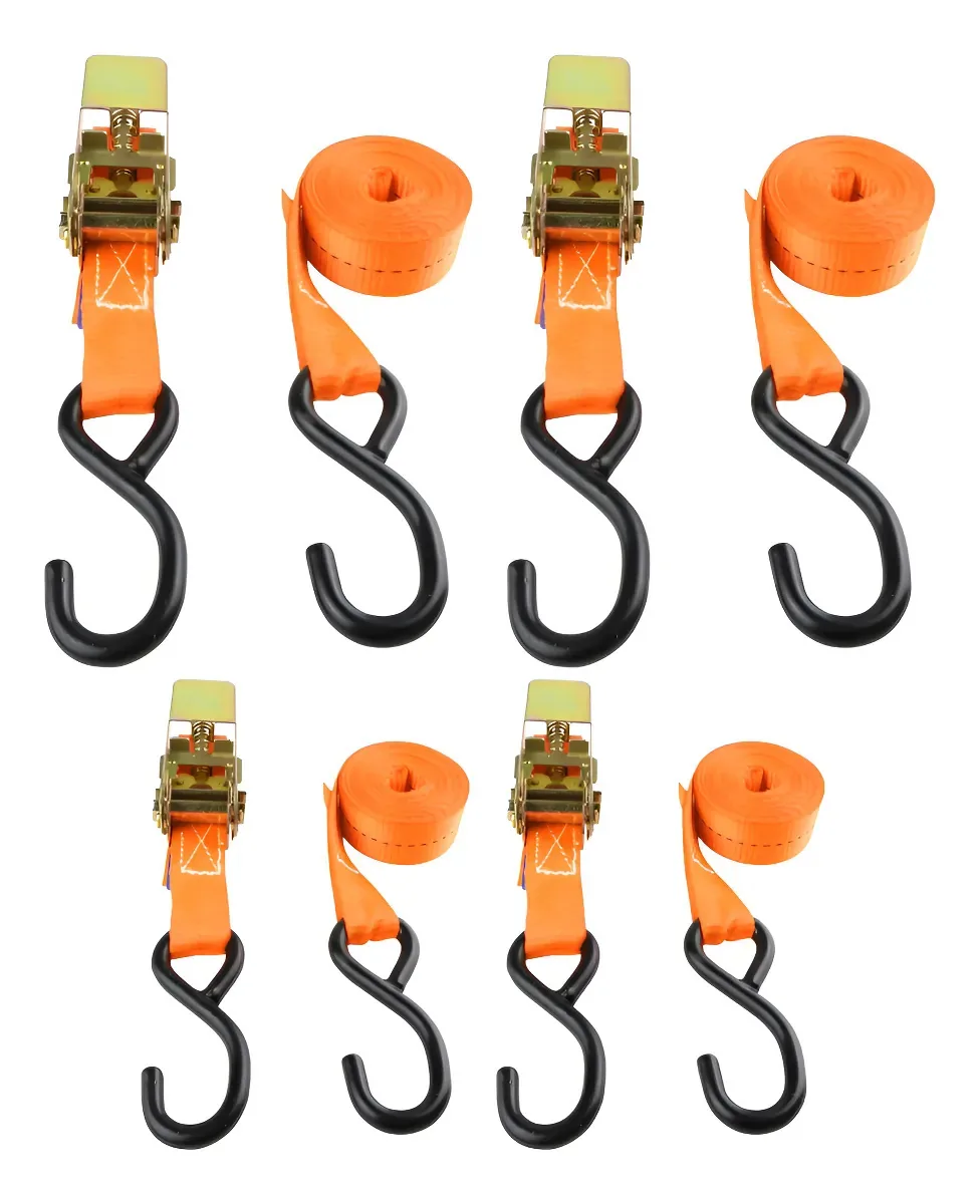 Kit 4 Unid Cinta C/ Catraca 3m Amarrar Cargas 800kg Motos Laranja