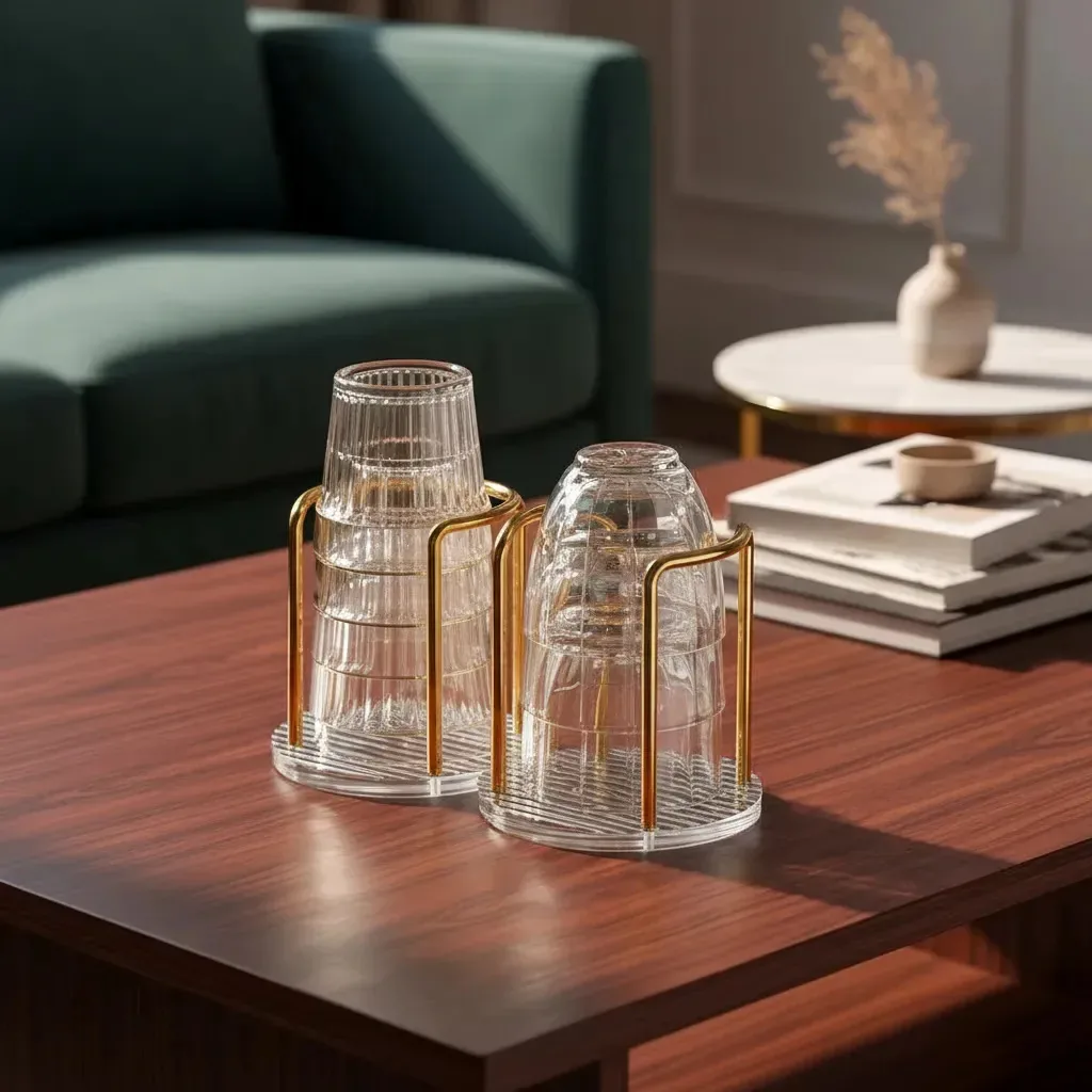 Porta Copos Organizador Suporte Copos De Café Água Decoração Duplo Dourado-escuro