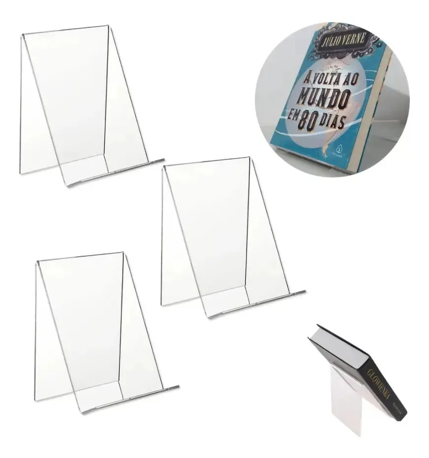 Kit 3 Suporte Expositor Para Livros Tablet Acrilico Vitrine Transparente