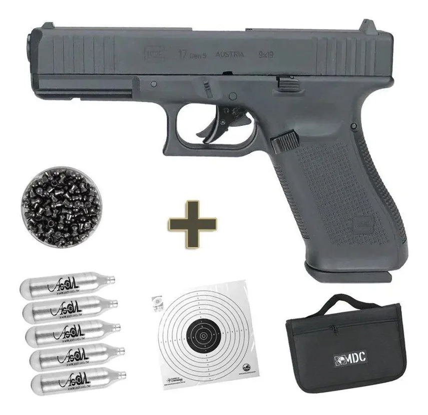 Pistola Pressão Co2 Gk G17 Blowback+chumbo+co2+alvo+case Preto 4.5 Mm