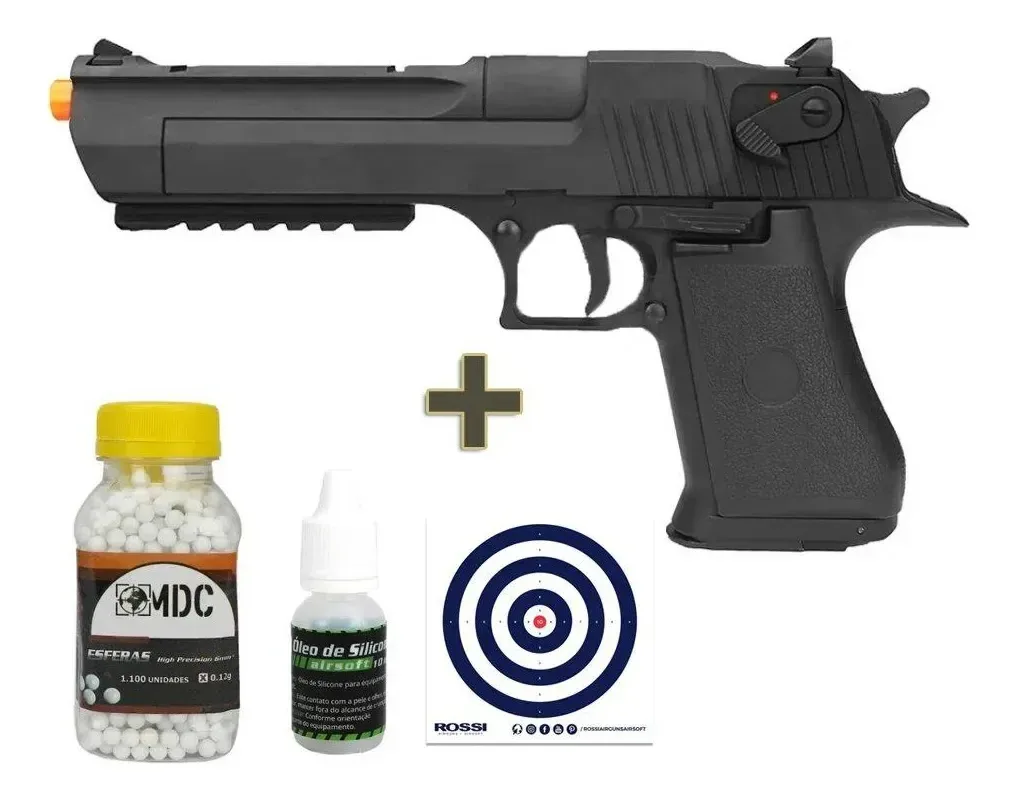 Pistola Airsoft Desert Eagle .50 Fullmetal+bbs+alvos+óleo Preto 6 Mm