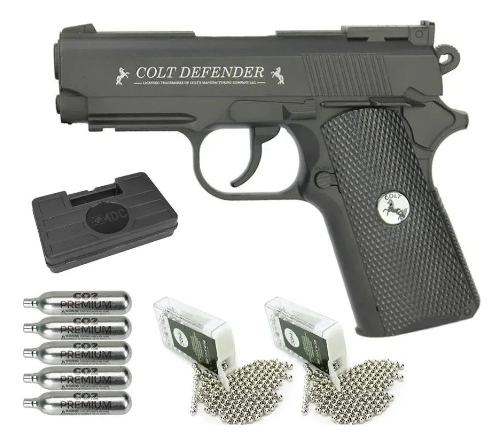 Pistola Pressão Co2 Colt Defender Fullmetal 4,5+co2+bbs+case Preto 4.5 Mm