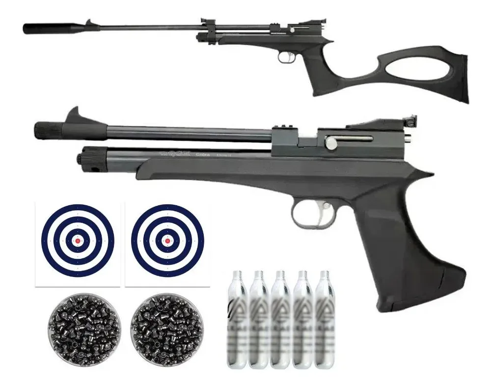 Carabina Pressão Co2 Cp2 Cobra Hibrida 4,5+co2+chumbo+alvos Black 4.5 Mm