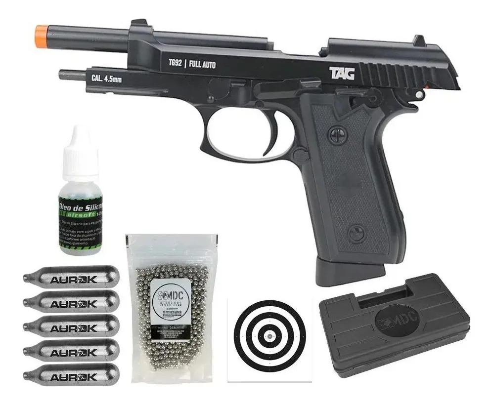 Pistola Pressão Co2 Pt92 Fullauto 4,5 Blowback+bbs + Itens Black 4.5 Mm